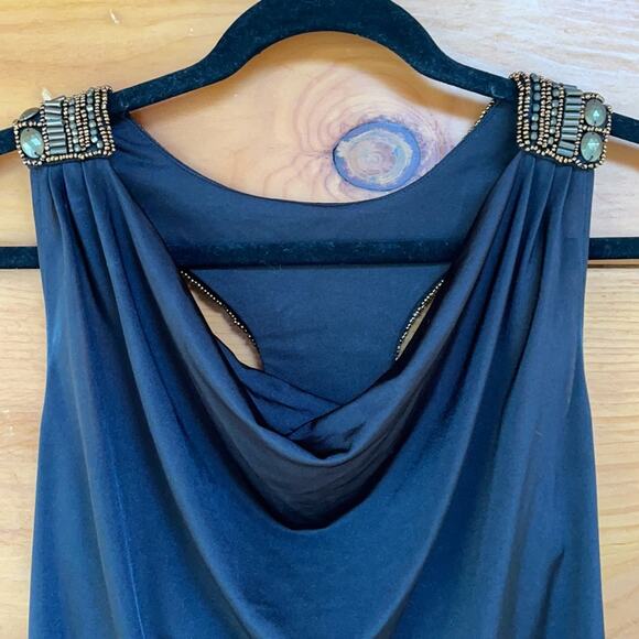 Carmen Marc Valvo Women’s Blue Beaded Sleeveless Cowl Neck Pullover Top Size S - Picture 5 of 6